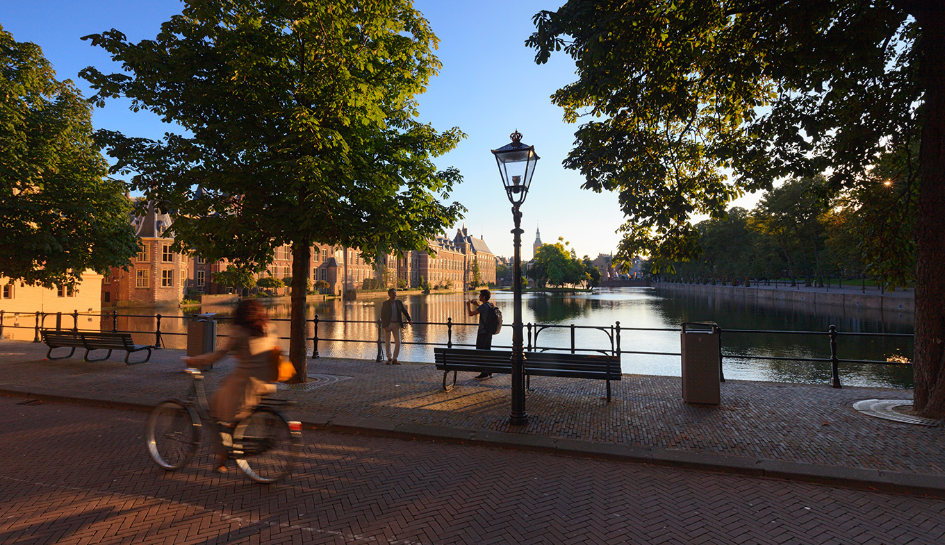 Cycling in The Hague at the Hofvijver